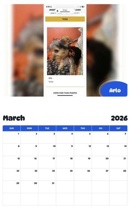 November 2025 - October 2026 Arlo - Pawidols Pet Calendar