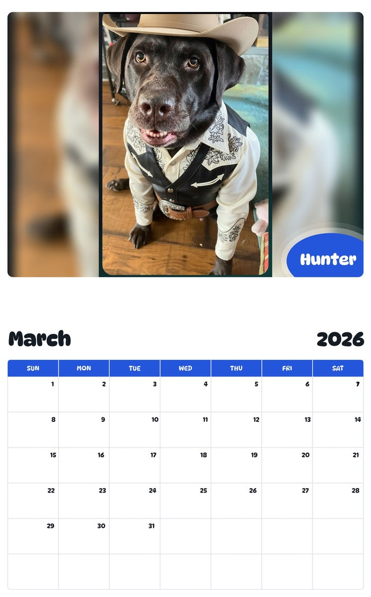 November 2025 - October 2026 Hunter - Pawidols Pet Calendar