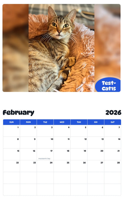 October 2025 - September 2026 Test-Cat15 - Pawidols Pet Calendar Calendar
