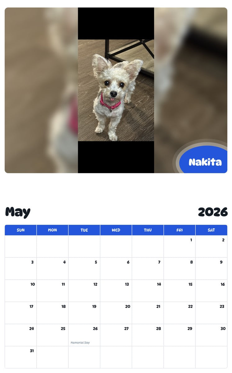 2026 - 2027 Nakita - Pawidols Pet Calendar