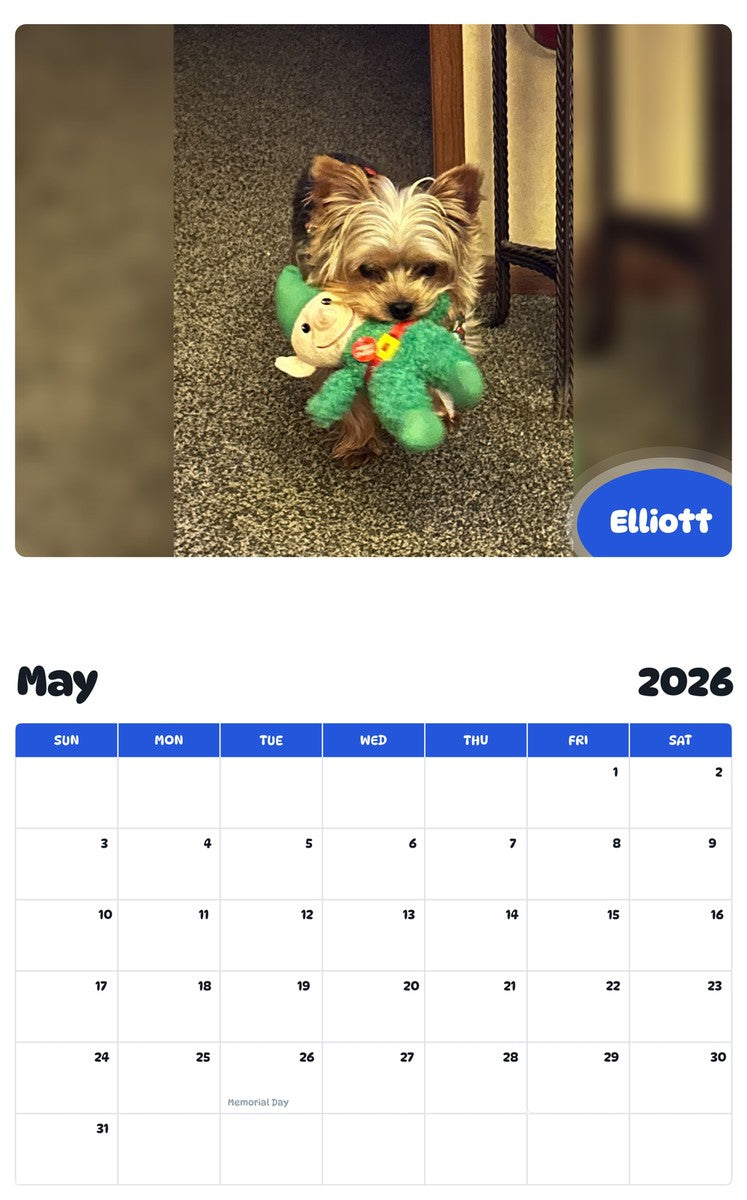 2026 - 2027 Elliott - Pawidols Pet Calendar