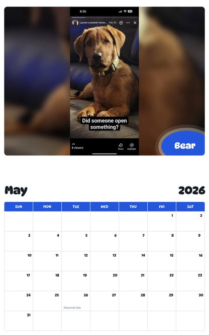 2026 - 2027 Bear - Pawidols Pet Calendar