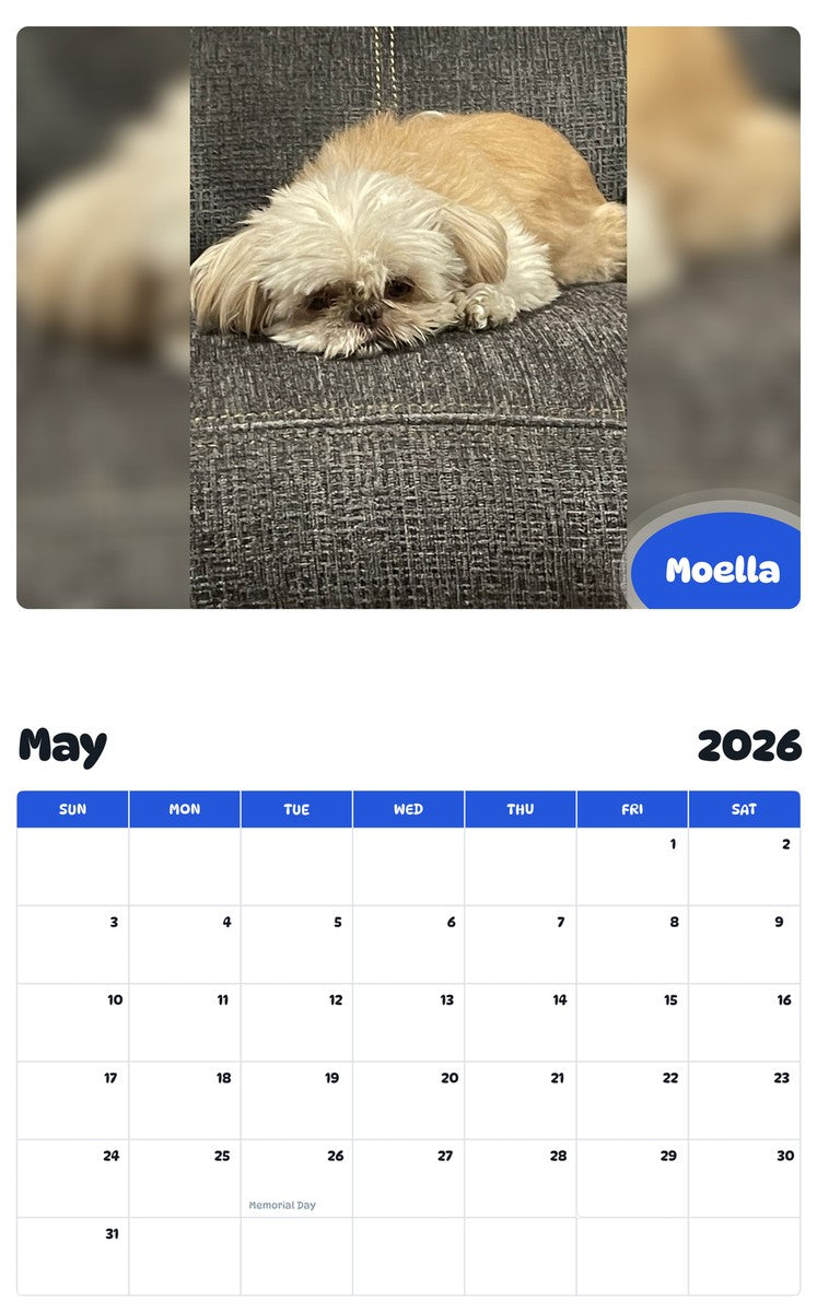 2026 - 2027 Moella - Pawidols Pet Calendar