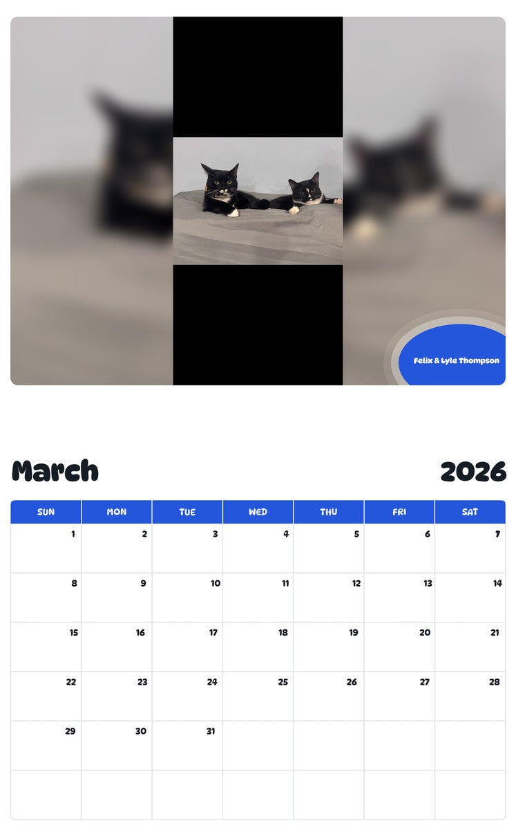 November 2025 - October 2026 Felix & Lyle Thompson - Pawidols Pet Calendar