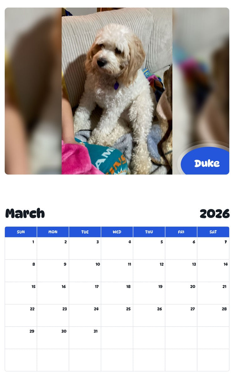 November 2025 - October 2026 Duke - Pawidols Pet Calendar