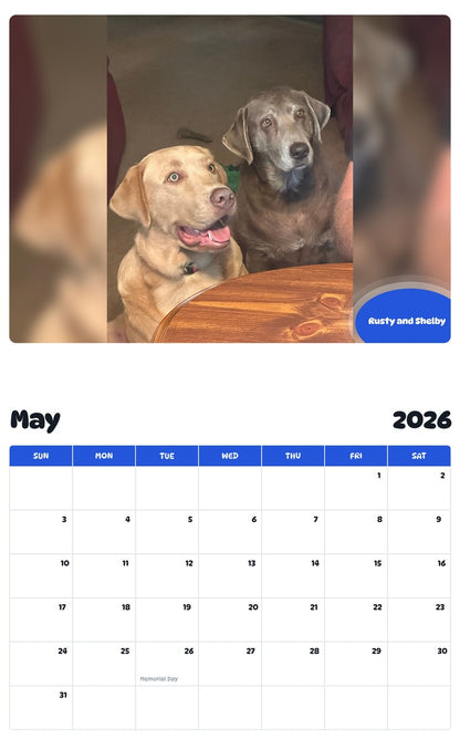 2026 - 2027 Rusty and Shelby - Pawidols Pet Calendar