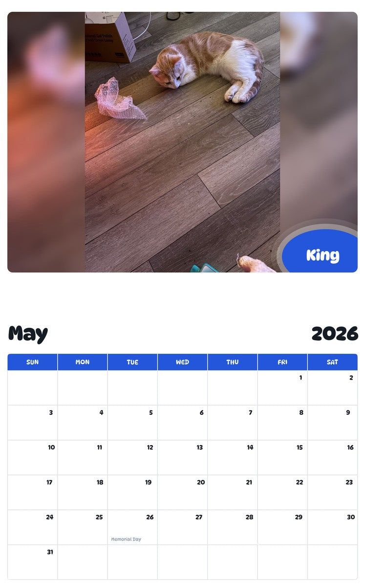 2026 - 2027 King - Pawidols Pet Calendar