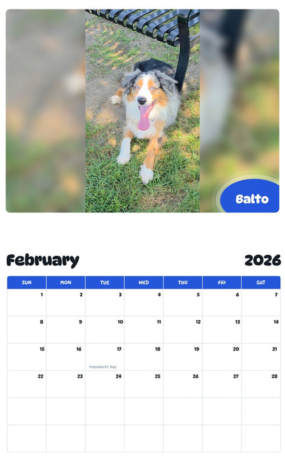 October 2025 - September 2026 Balto - Pawidols Pet Calendar