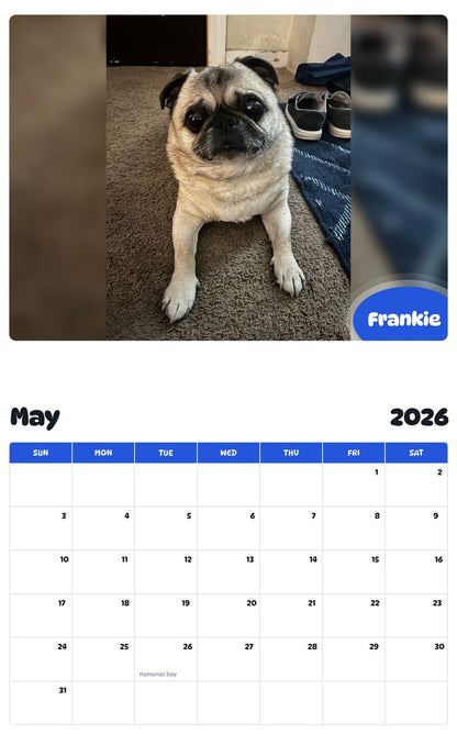 2026 - 2027 Frankie - Pawidols Pet Calendar