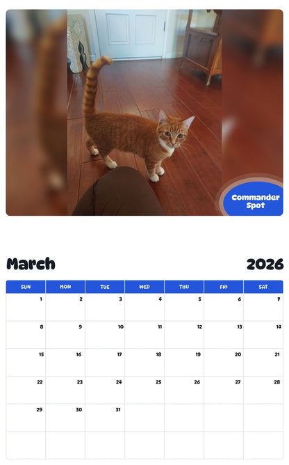 November 2025 - October 2026 Commander Spot - Pawidols Pet Calendar
