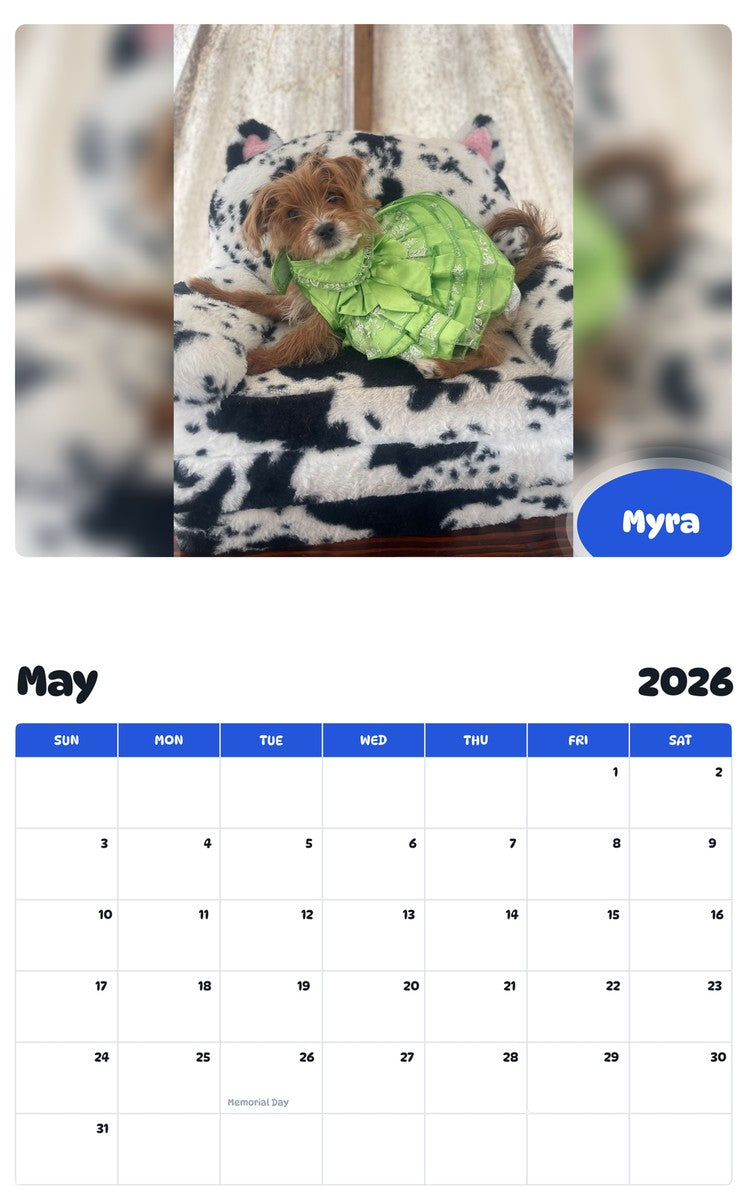 2026 - 2027 Myra - Pawidols Pet Calendar