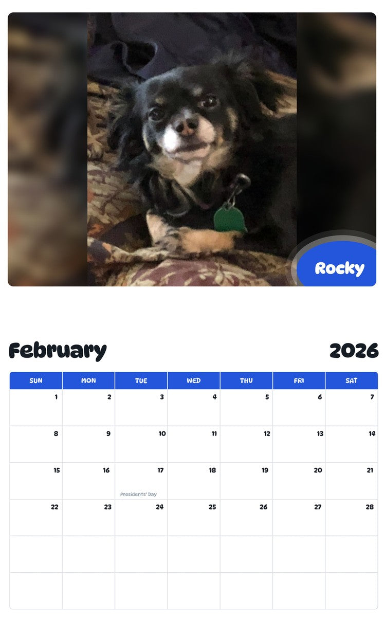 October 2025 - September 2026 Rocky - Pawidols Pet Calendar
