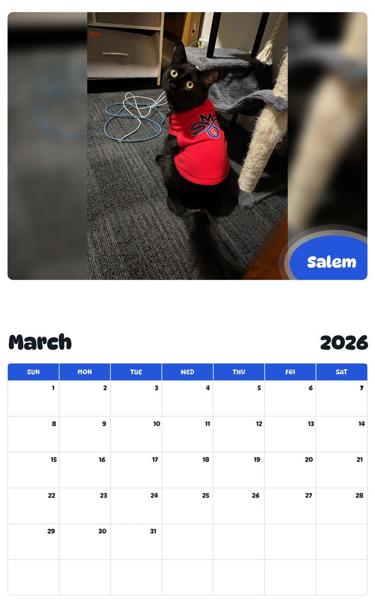 November 2025 - October 2026 Salem - Pawidols Pet Calendar
