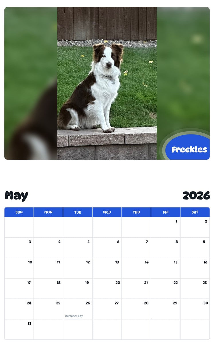2026 - 2027 Freckles - Pawidols Pet Calendar