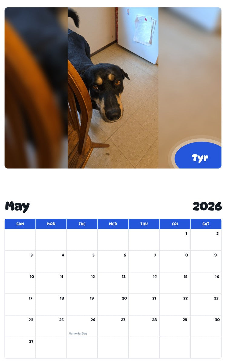 2026 - 2027 Tyr - Pawidols Pet Calendar