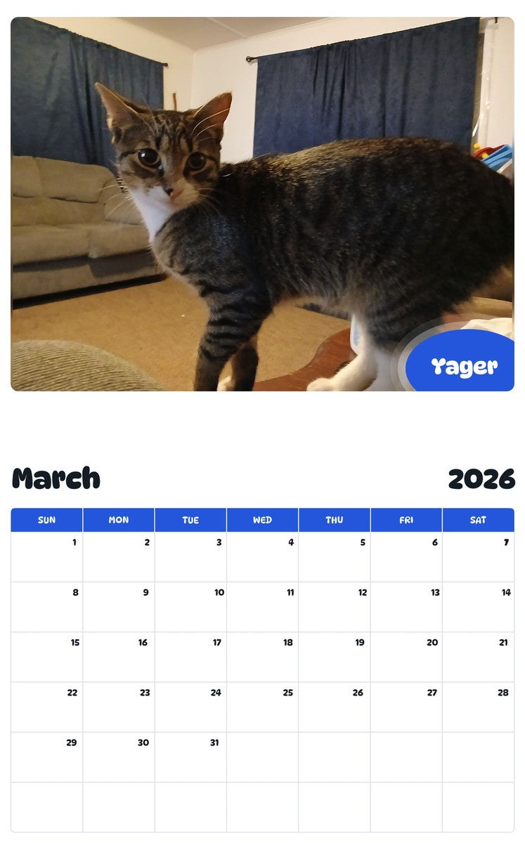 November 2025 - October 2026 Yager - Pawidols Pet Calendar