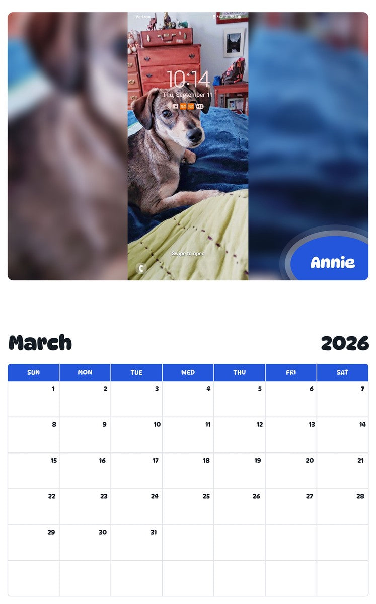 November 2025 - October 2026 Annie - Pawidols Pet Calendar