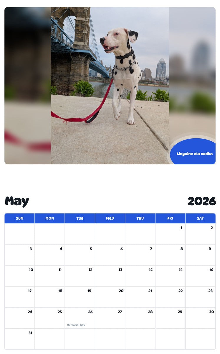 2026 - 2027 Linguine ala vodka - Pawidols Pet Calendar
