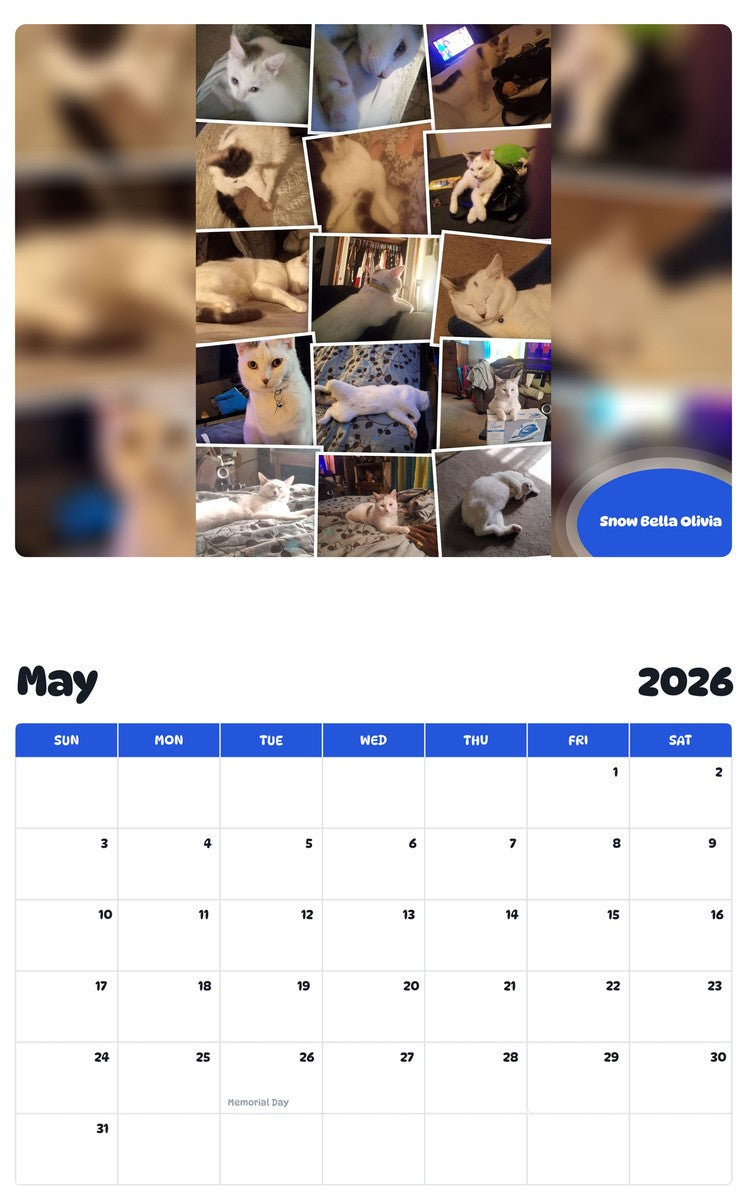 2026 - 2027 Snow Bella Olivia - Pawidols Pet Calendar