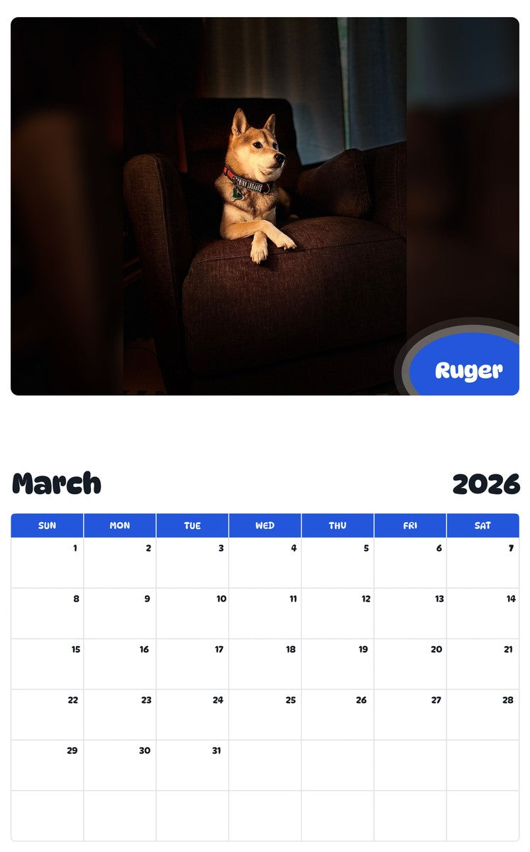 November 2025 - October 2026 Ruger - Pawidols Pet Calendar