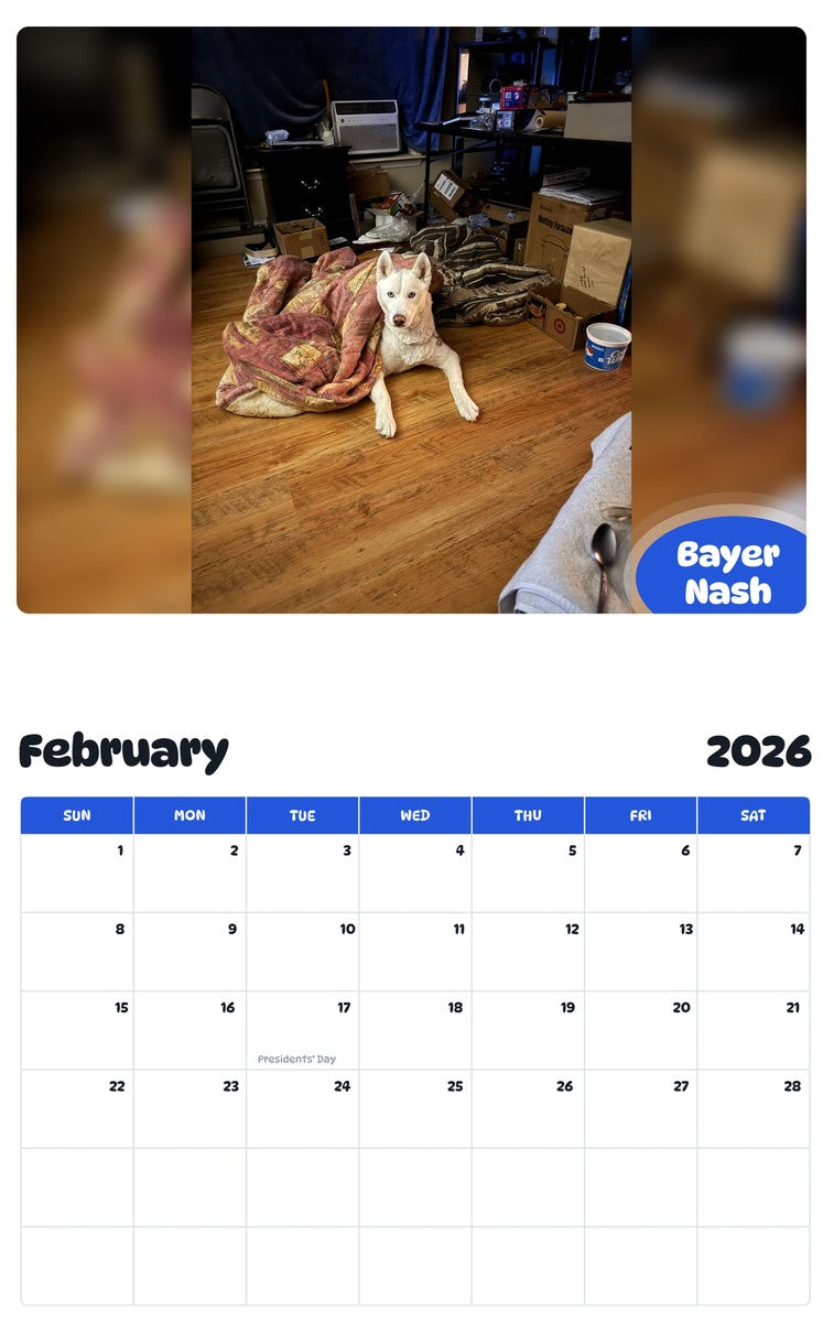 November 2025 - October 2026 Bayer Nash - Pawidols Pet Calendar
