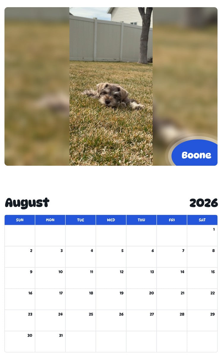 April 2026 - March 2027 Boone - Pawidols Pet Calendar