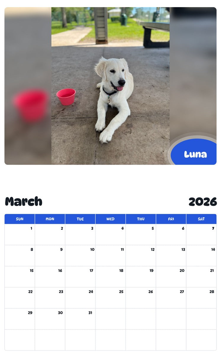 November 2025 - October 2026 Luna - Pawidols Pet Calendar