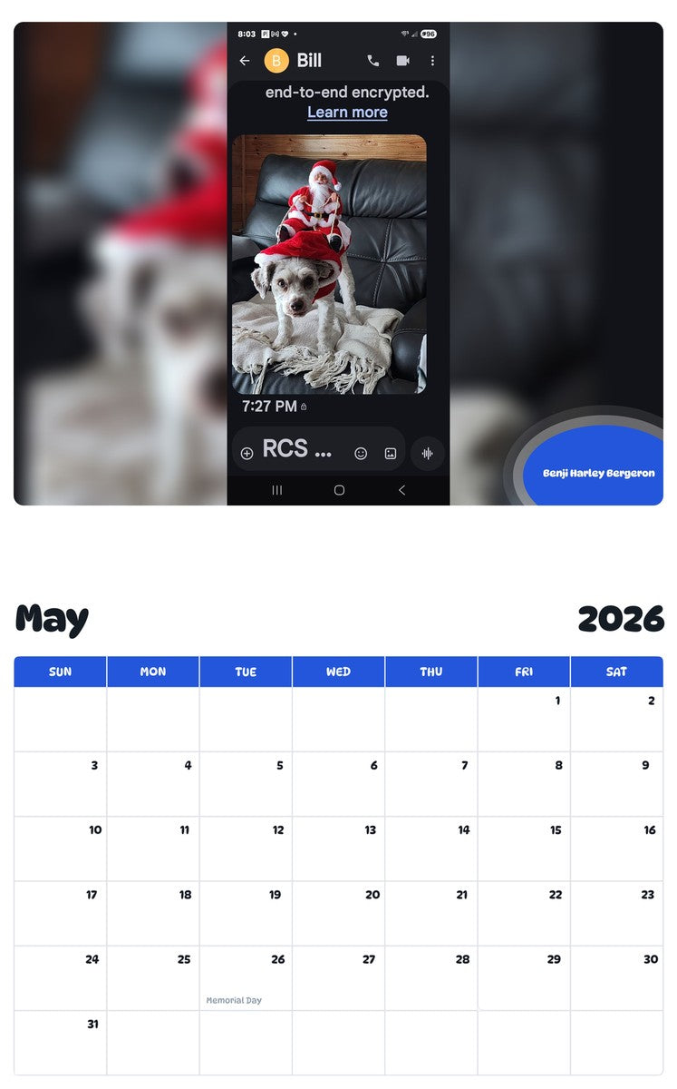 2026 - 2027 Benji Harley Bergeron - Pawidols Pet Calendar