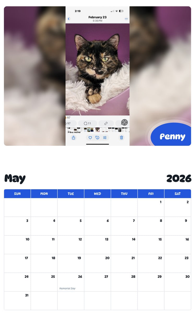 2026 - 2027 Penny - Pawidols Pet Calendar