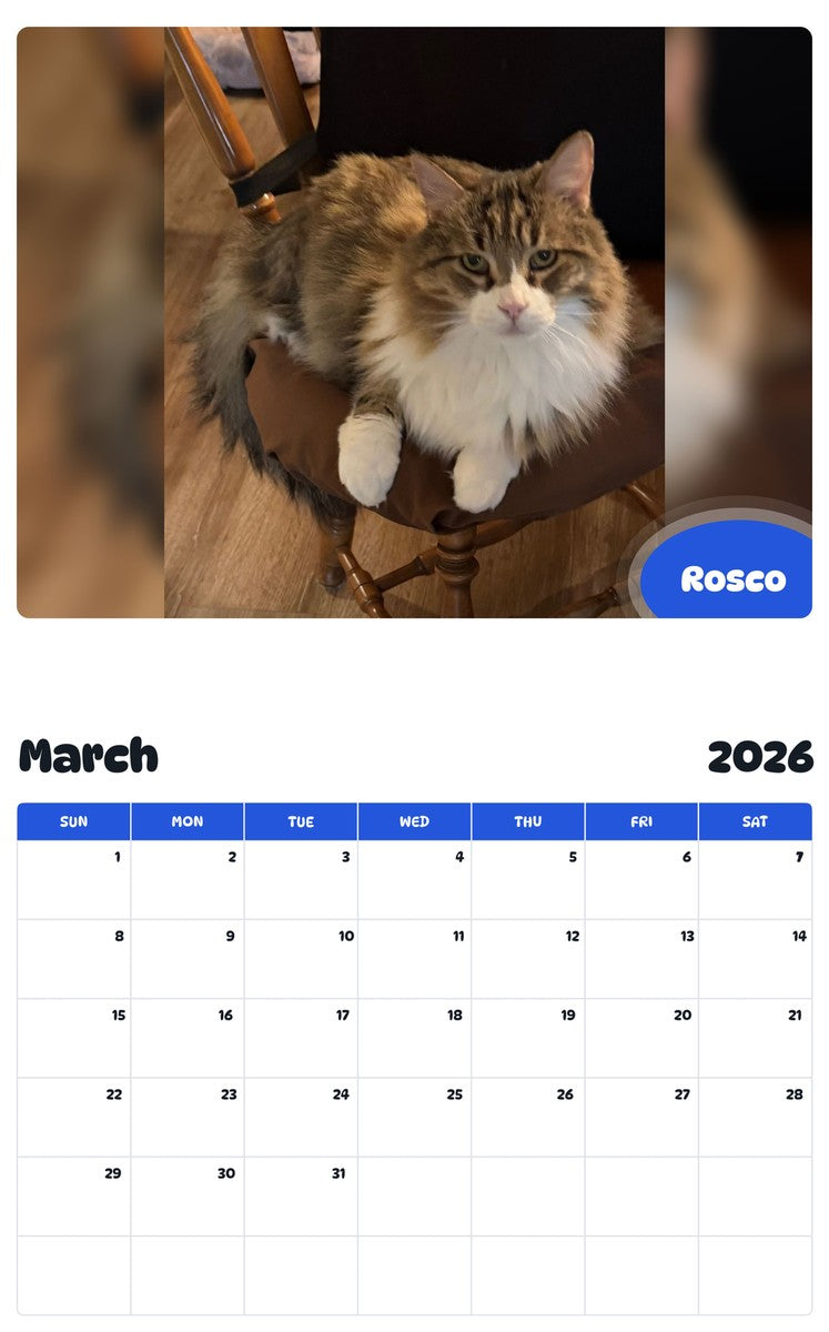 November 2025 - October 2026 Rosco - Pawidols Pet Calendar