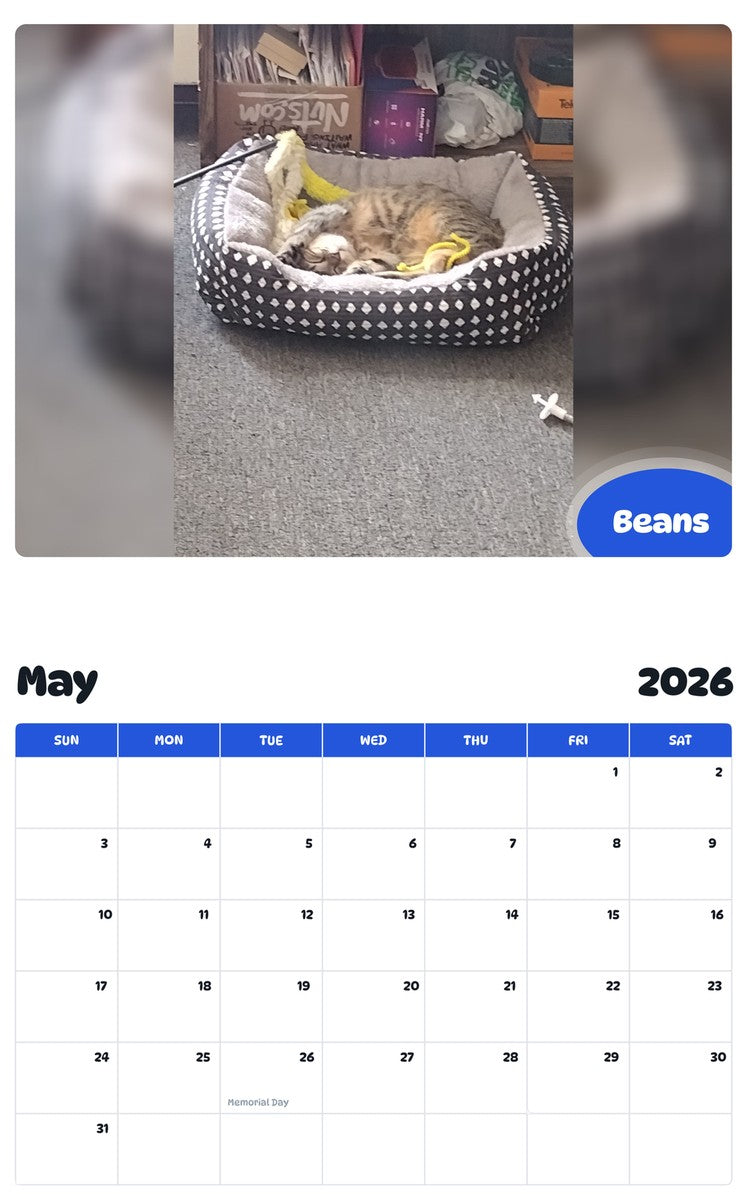 2026 - 2027 Beans - Pawidols Pet Calendar