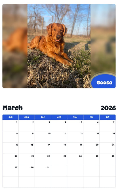 November 2025 - October 2026 Goose - Pawidols Pet Calendar