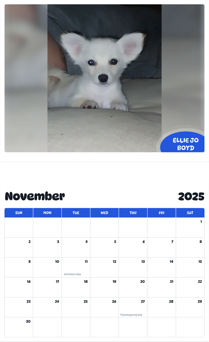 July 2025 - June 2026 Ellie Jo Boyd - Pawidols Pet Calendar