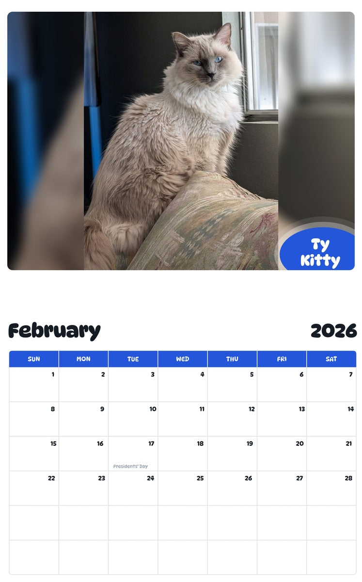 October 2025 - September 2026 Ty Kitty - Pawidols Pet Calendar