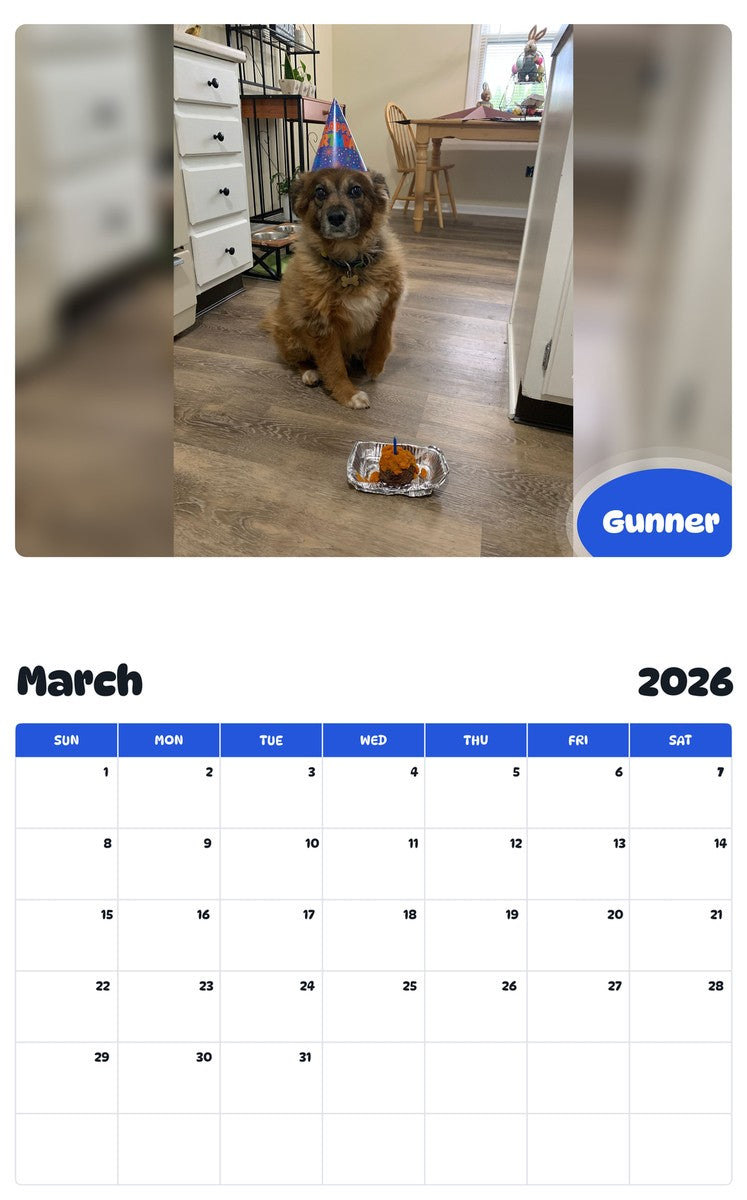 November 2025 - October 2026 Gunner - Pawidols Pet Calendar