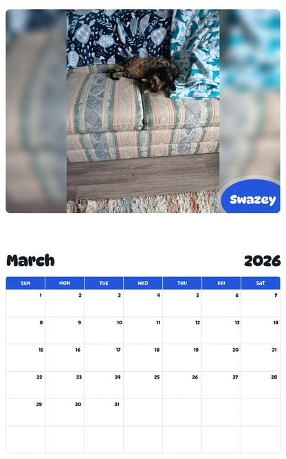 November 2025 - October 2026 Swazey - Pawidols Pet Calendar