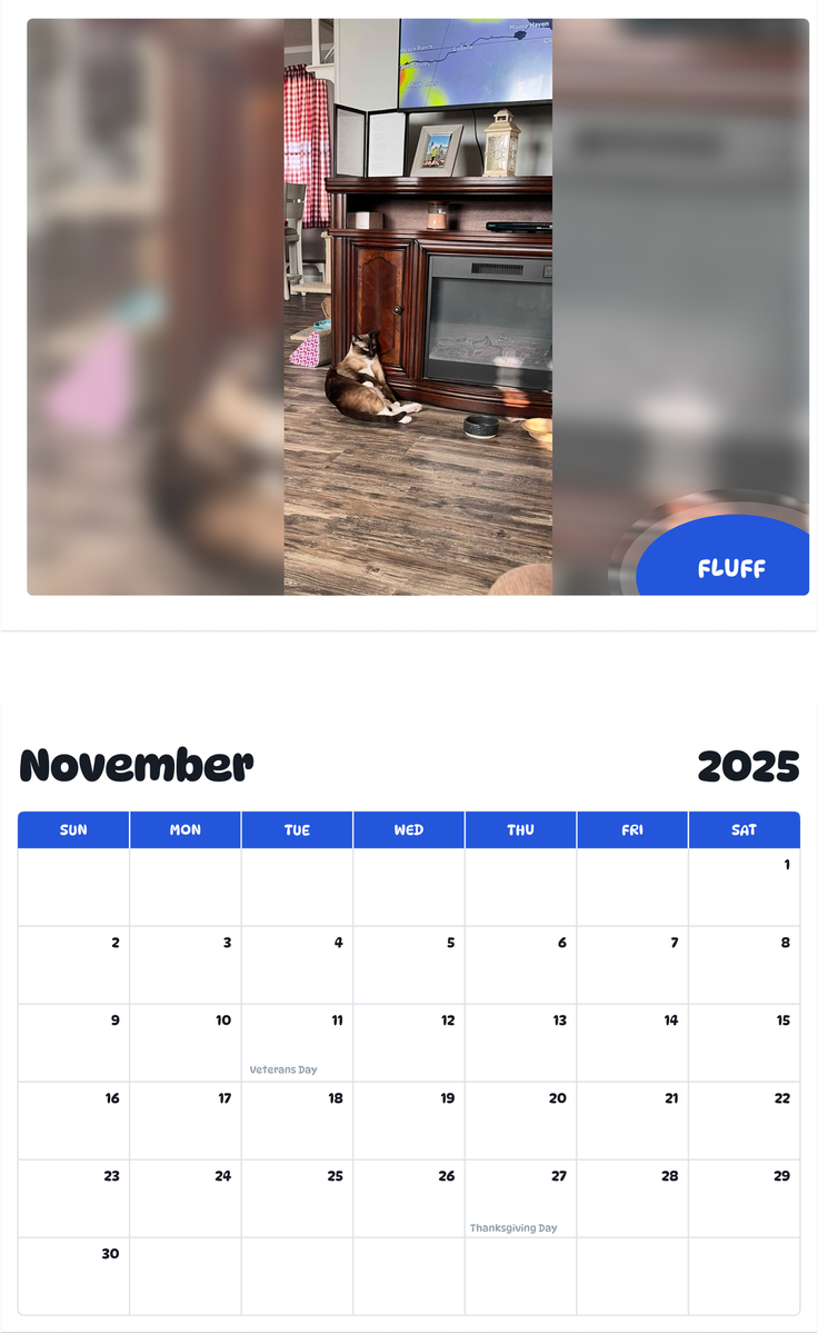 July 2025 - June 2026 Fluff - Pawidols Pet Calendar
