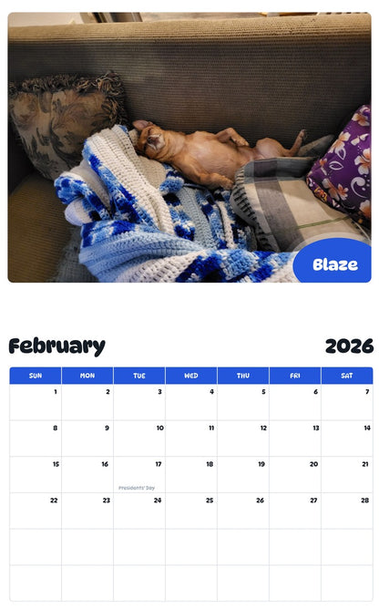 October 2025 - September 2026 Blaze - Pawidols Pet Calendar