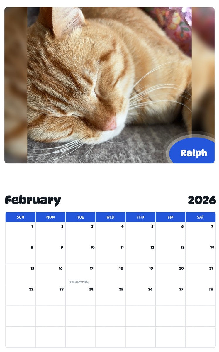 October 2025 - September 2026 Ralph - Pawidols Pet Calendar