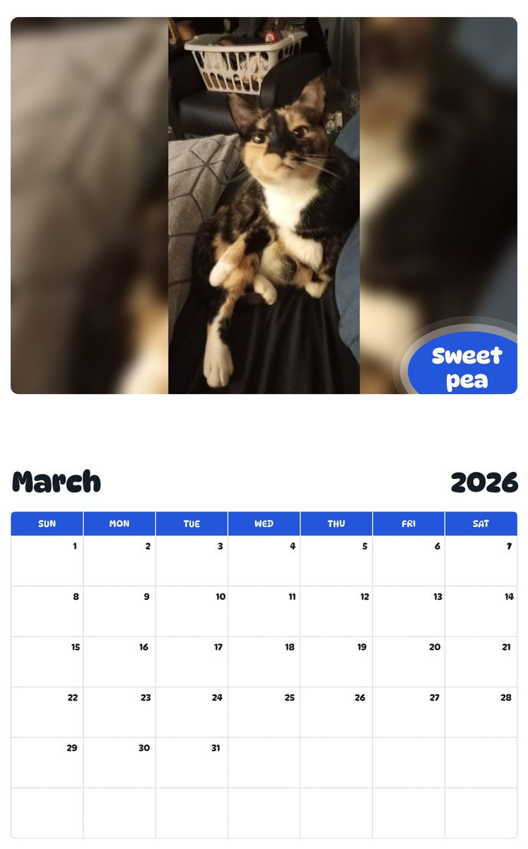 November 2025 - October 2026 Sweet pea - Pawidols Pet Calendar