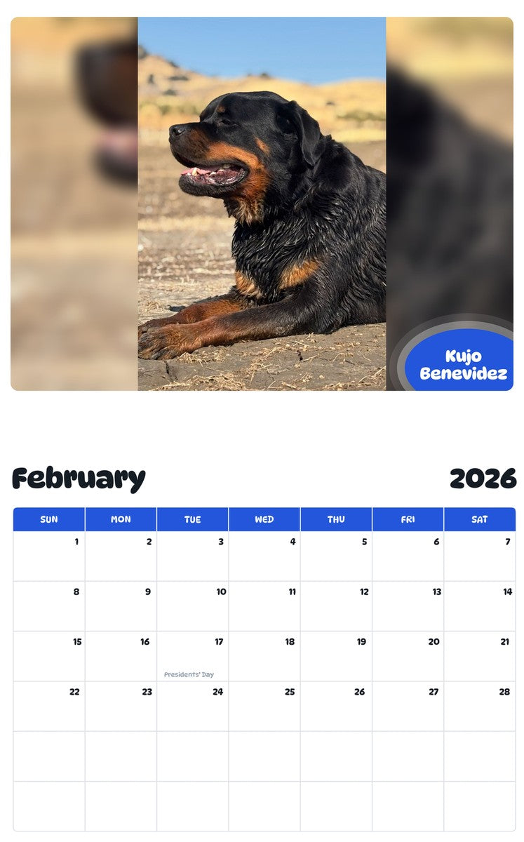 October 2025 - September 2026 Kujo Benevidez - Pawidols Pet Calendar