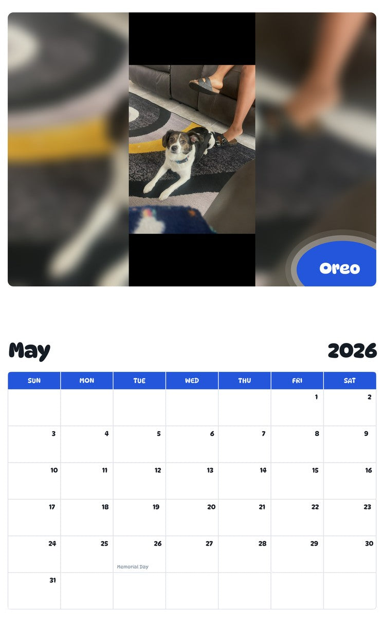 2026 - 2027 Oreo - Pawidols Pet Calendar