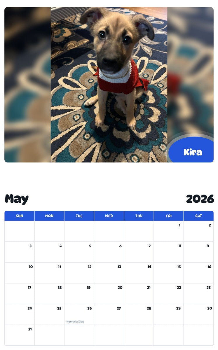 2026 - 2027 Kira - Pawidols Pet Calendar