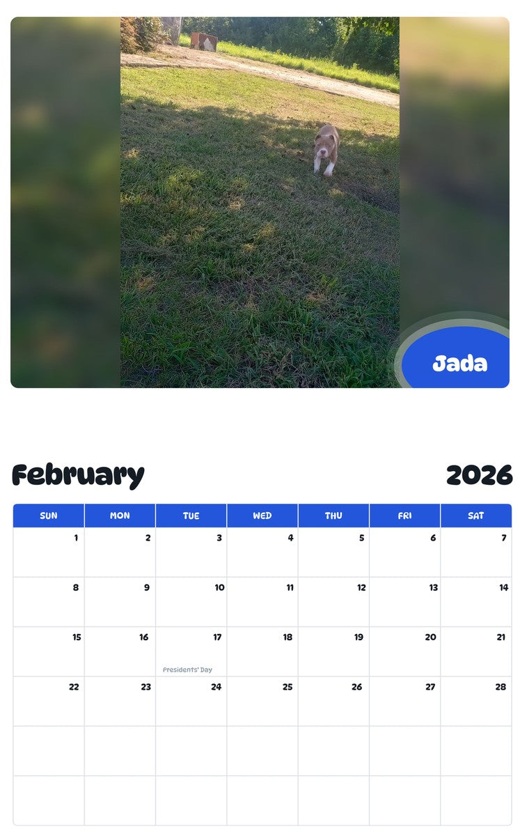 October 2025 - September 2026 Jada - Pawidols Pet Calendar