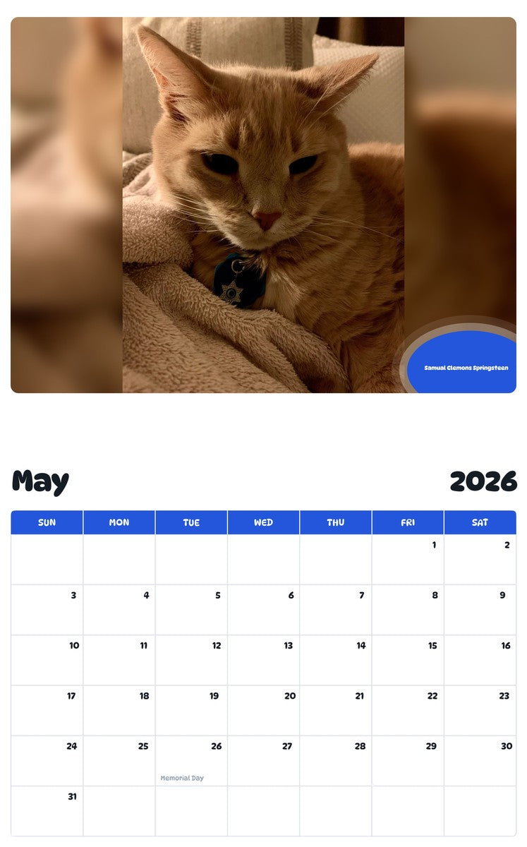 2026 - 2027 Samual Clemons Springsteen - Pawidols Pet Calendar