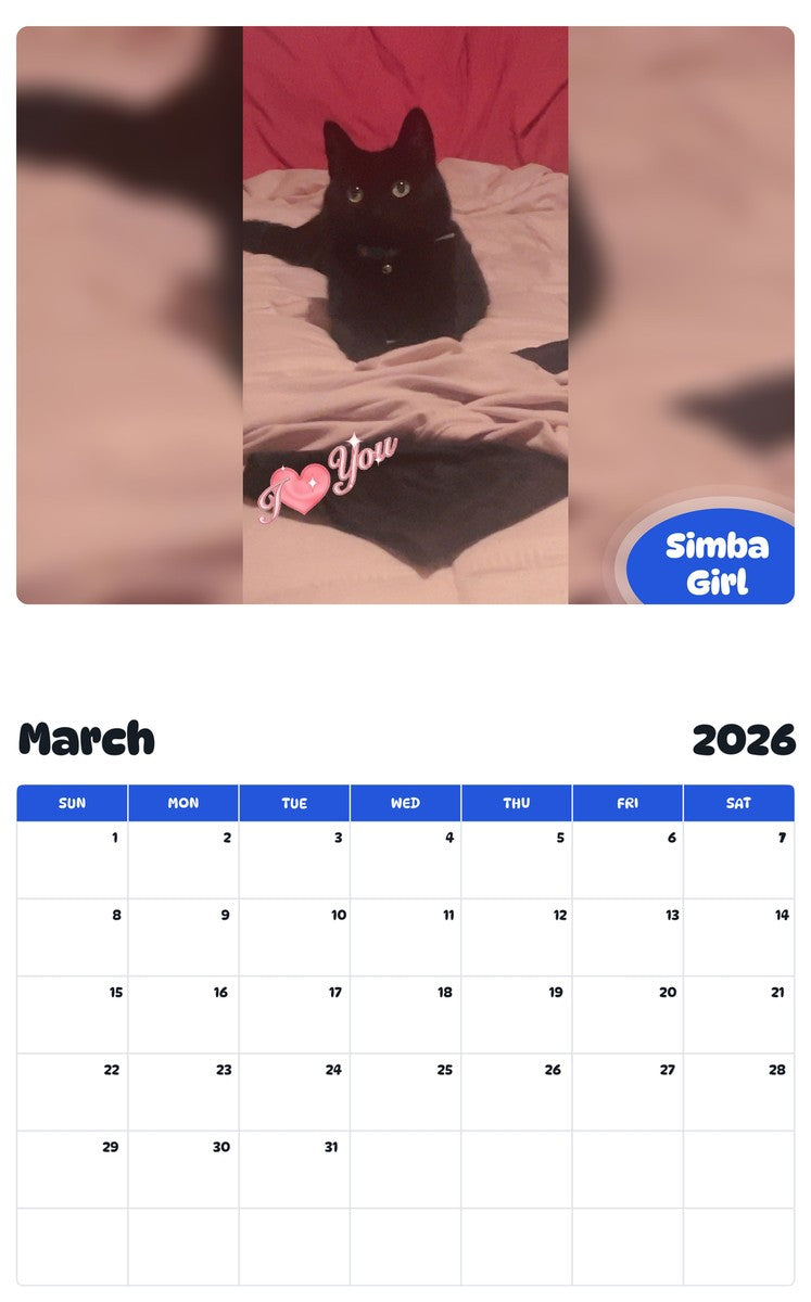 November 2025 - October 2026 Simba Girl - Pawidols Pet Calendar