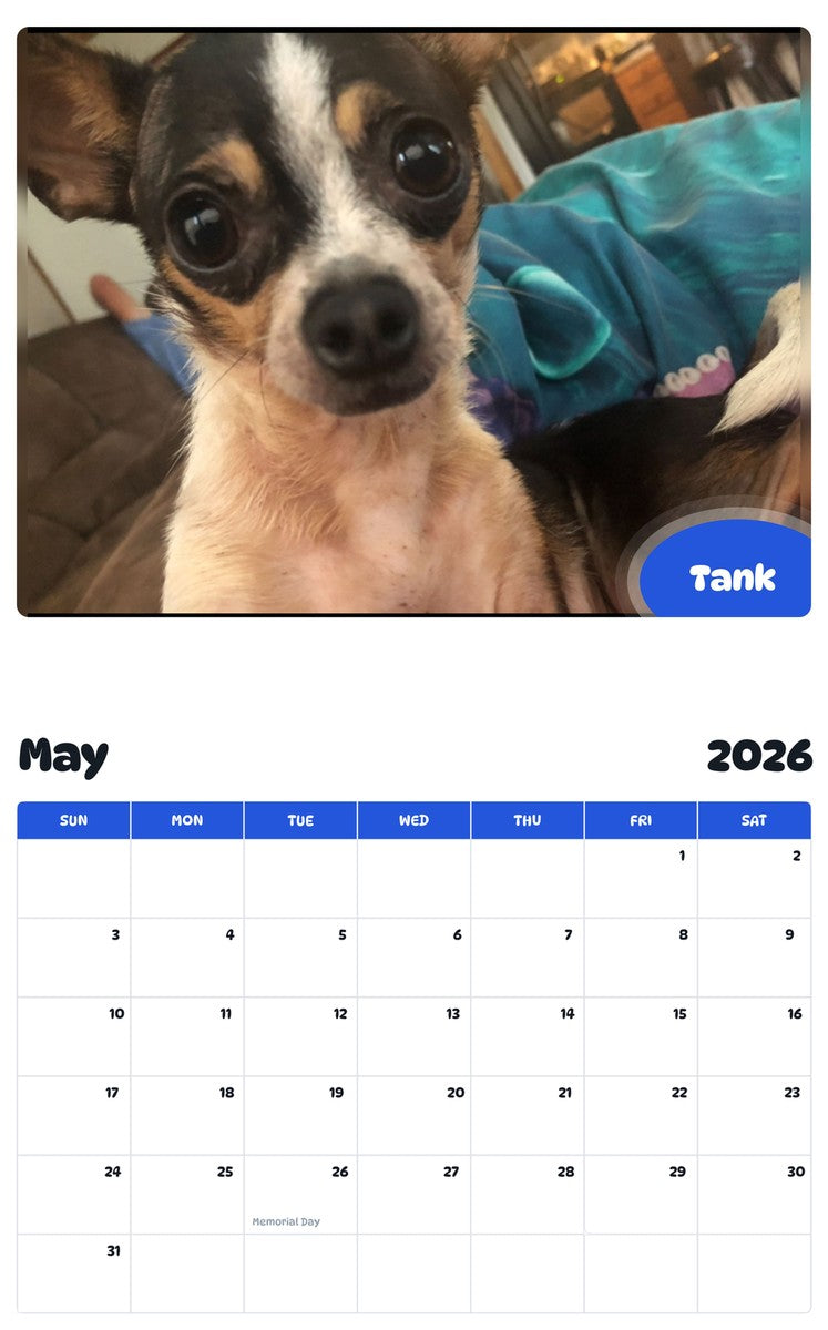 2026 - 2027 Tank - Pawidols Pet Calendar