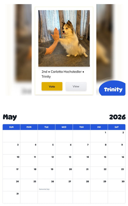 2026 - 2027 Trinity - Pawidols Pet Calendar