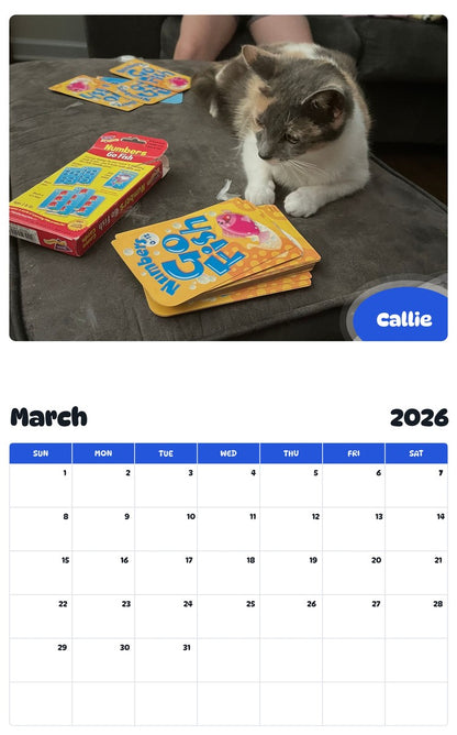 November 2025 - October 2026 Callie - Pawidols Pet Calendar