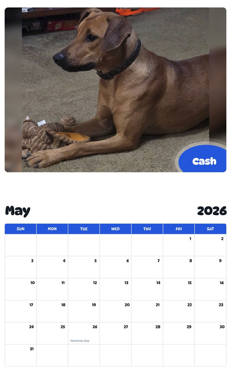 2026 - 2027 Cash - Pawidols Pet Calendar